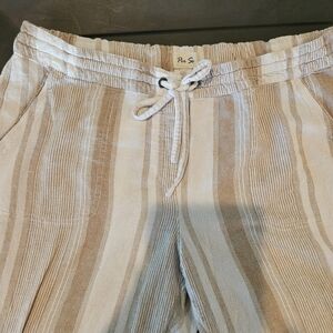 Per Se Beige and White Striped Pants